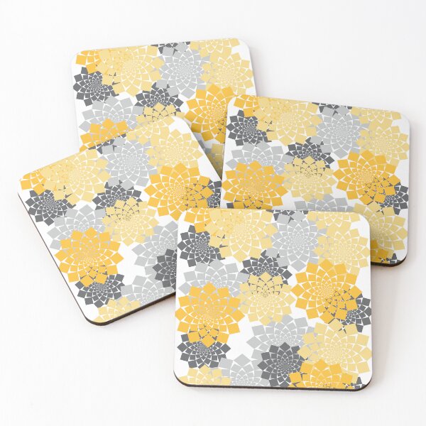 Item preview, ABSTRACT FLOWERS, Yellow and gray geometric floral pattern designed and sold by CONTRAPINK.