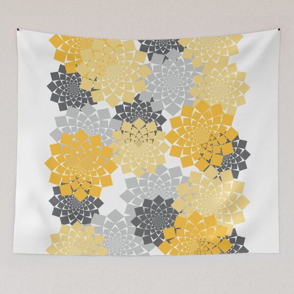 Item preview, ABSTRACT FLOWERS, Yellow and gray geometric floral pattern designed and sold by CONTRAPINK.
