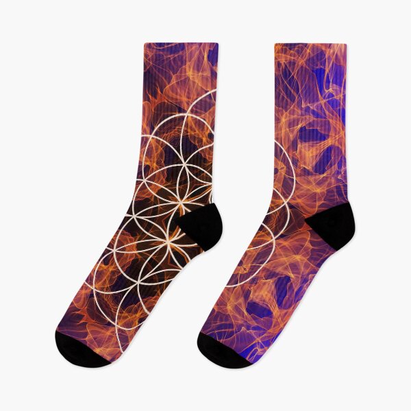 Item preview, Flower of Life Sacred Geometry on Orange Blue Flame Pattern designed and sold by Shapes-Mania.