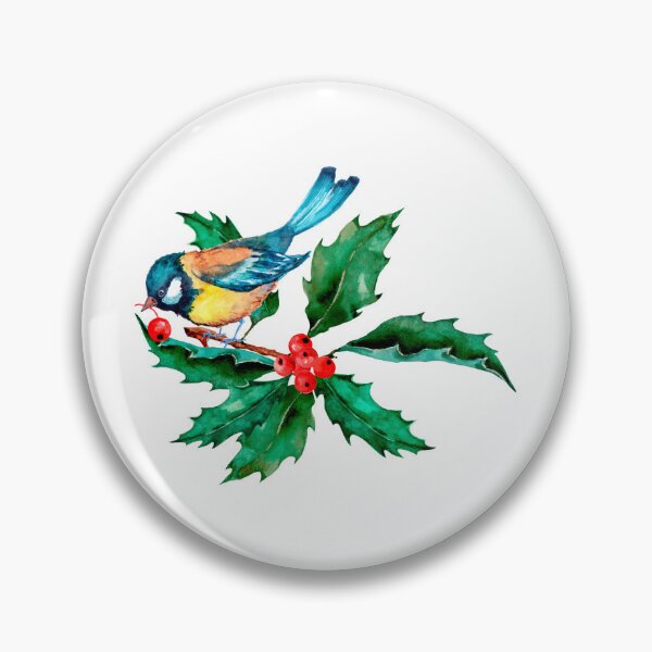 Item preview, Watercolor Blue Yellow Bird on Holly Berry Branch designed and sold by silviaol.