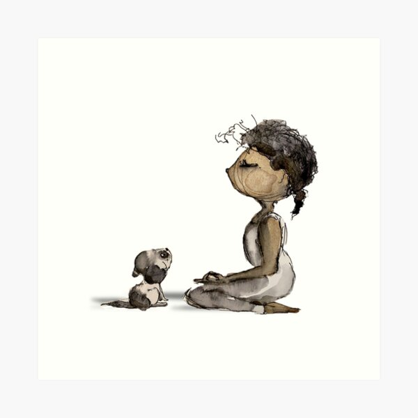 Girl and Dog Meditating: I am enough Art Print