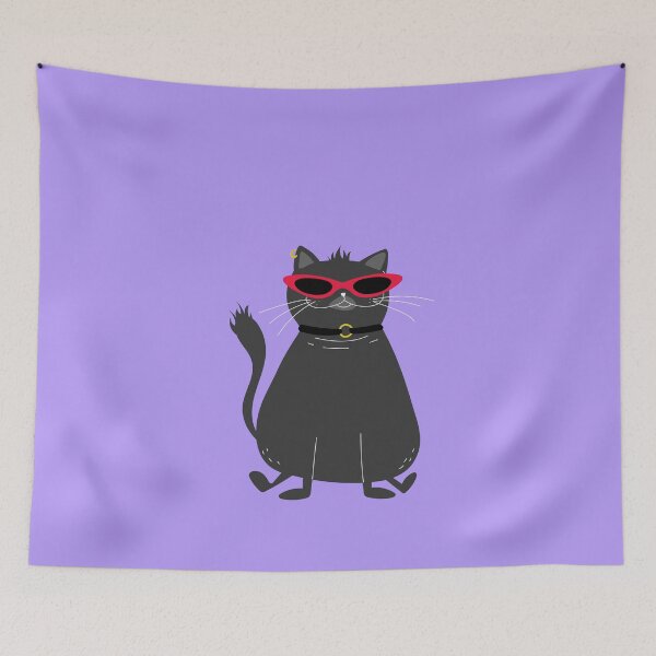 Item preview, Black Cat with Red framed Glasses Smiling under the sun designed and sold by InspiredForever.