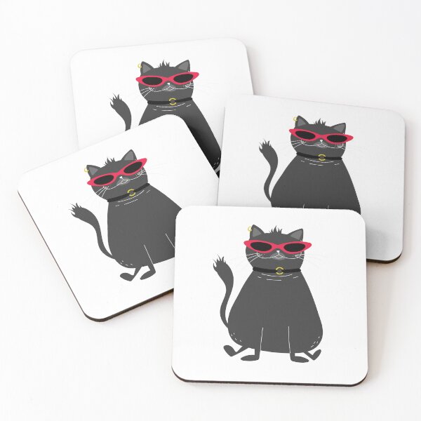 Item preview, Black Cat with Red framed Glasses Smiling under the sun designed and sold by InspiredForever.