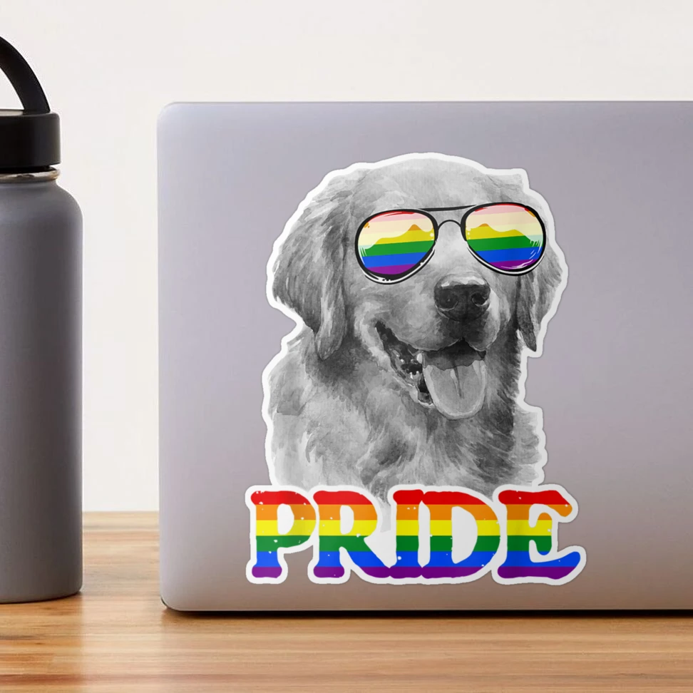 Fun LGBT Golden Retriever Dog Gay Pride Rainbow Flag LGBTQ