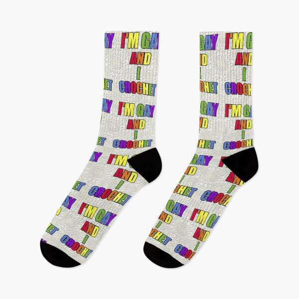 Item preview, I'm Gay And I Crochet Rainbow Pride Text White Background designed and sold by artfulnotebook.