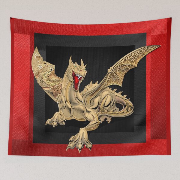 Item preview, The Great Dragon Spirits - Golden Guardian Dragon on Red and Black Canvas designed and sold by Serge Averbukh Art Studio.