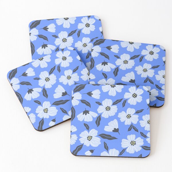 Item preview, white flowers on a blue background designed and sold by burbura.