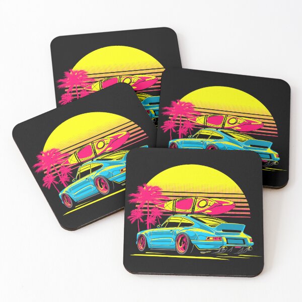 Item preview, Blue Sports Car Kayak Boat Palm Trees Beach Sunset designed and sold by halleinstyle.