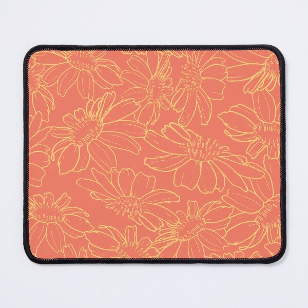 Item preview, Daisies tossed repeating pattern of line drawings with coral background designed and sold by SCdesignqld.