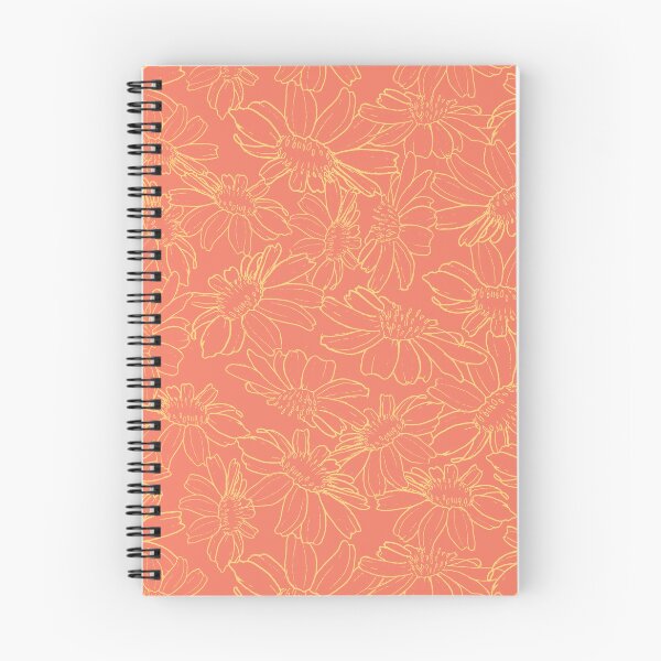 Item preview, Daisies tossed repeating pattern of line drawings with coral background designed and sold by SCdesignqld.