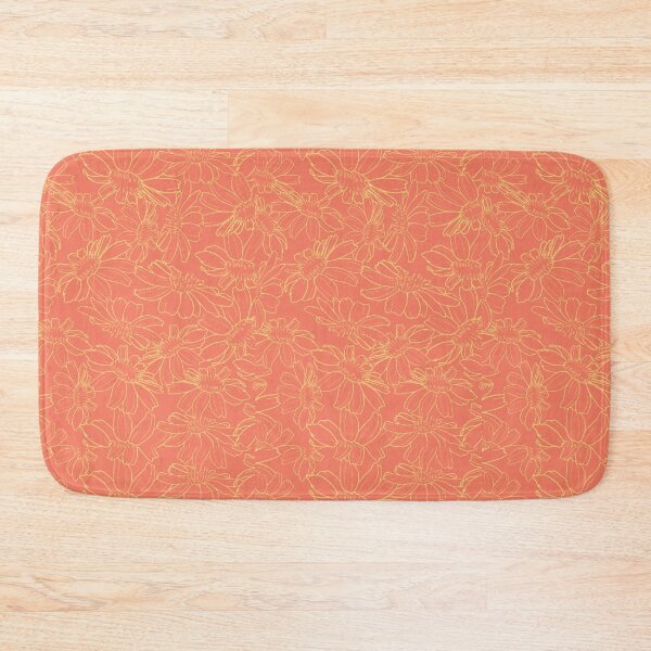 Item preview, Daisies tossed repeating pattern of line drawings with coral background designed and sold by SCdesignqld.
