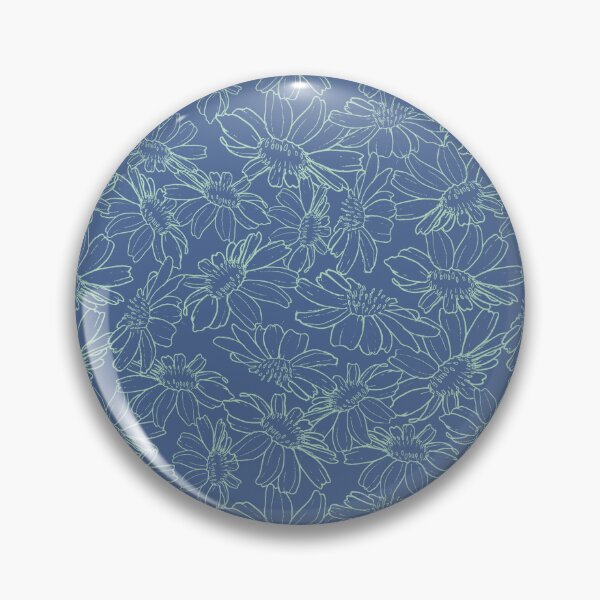 Item preview, Daisies tossed repeating pattern of line drawing with blue background designed and sold by SCdesignqld.
