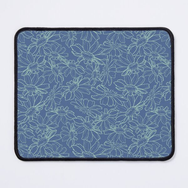 Item preview, Daisies tossed repeating pattern of line drawing with blue background designed and sold by SCdesignqld.