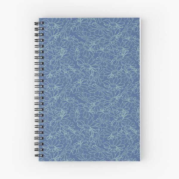 Item preview, Daisies tossed repeating pattern of line drawing with blue background designed and sold by SCdesignqld.
