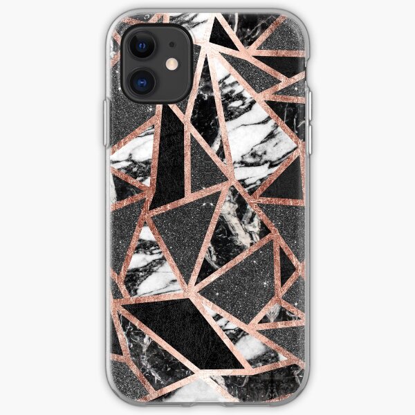 Modern Rose Gold Glitter Marble Geometric Triangle iPhone Soft Case