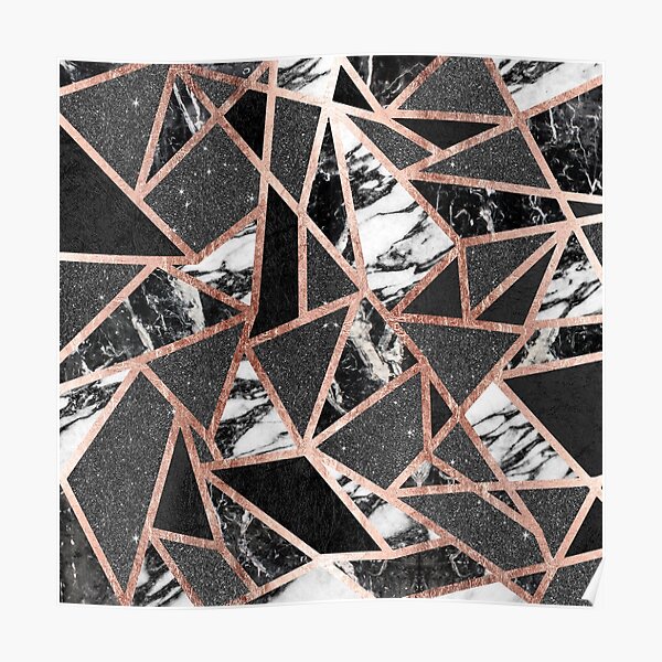 Modern Rose Gold Glitter Marble Geometric Triangle Poster