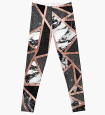 Modern Rose Gold Glitter Marble Geometric Triangle Leggings