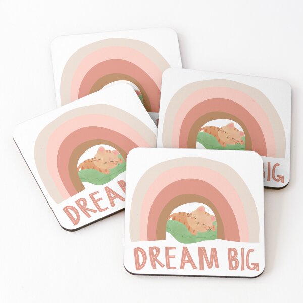 Item preview, Dream big Rainbow Cat Cute Pet Animal Pink Green Summer Colors Cute Cat Stars Sleeping Cat Motivation designed and sold by WORLD-SOFIA.