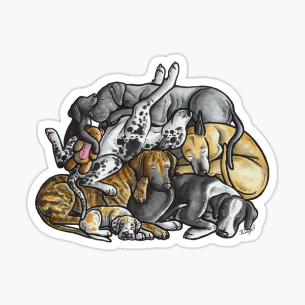 Sleeping pile of Great Danes Sticker