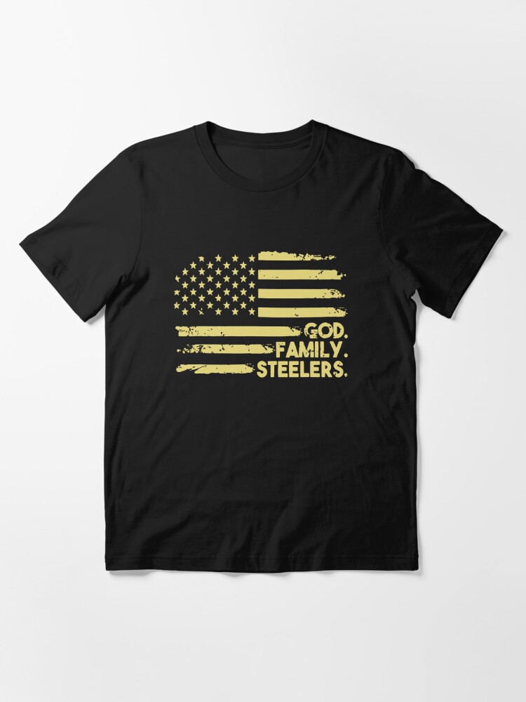 : God Family Steelers Pro Us Flag Shirt Father's Day Dad