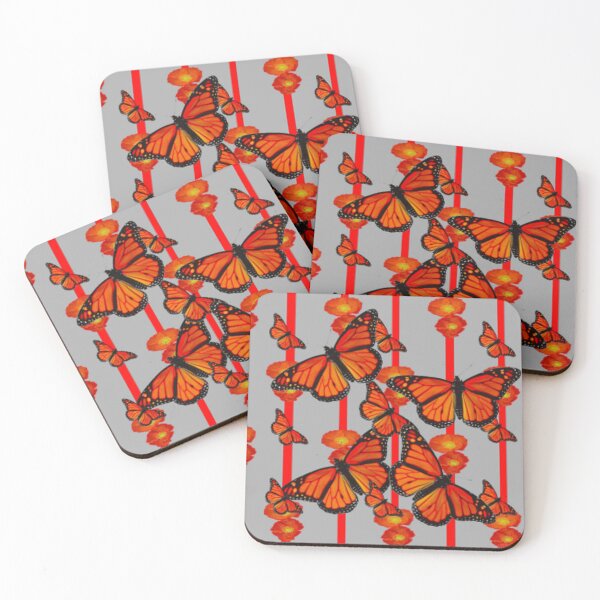 Item preview, MONARCH BUTTERFLIES POPPY FLOWERS  PATTERN GREY ART designed and sold by sharlesart.