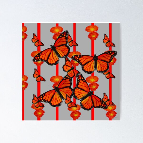 Item preview, MONARCH BUTTERFLIES POPPY FLOWERS  PATTERN GREY ART designed and sold by sharlesart.