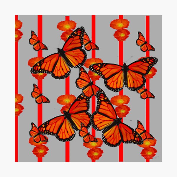 Item preview, MONARCH BUTTERFLIES POPPY FLOWERS  PATTERN GREY ART designed and sold by sharlesart.