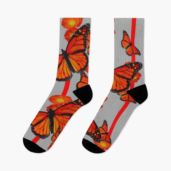 Item preview, MONARCH BUTTERFLIES POPPY FLOWERS  PATTERN GREY ART designed and sold by sharlesart.