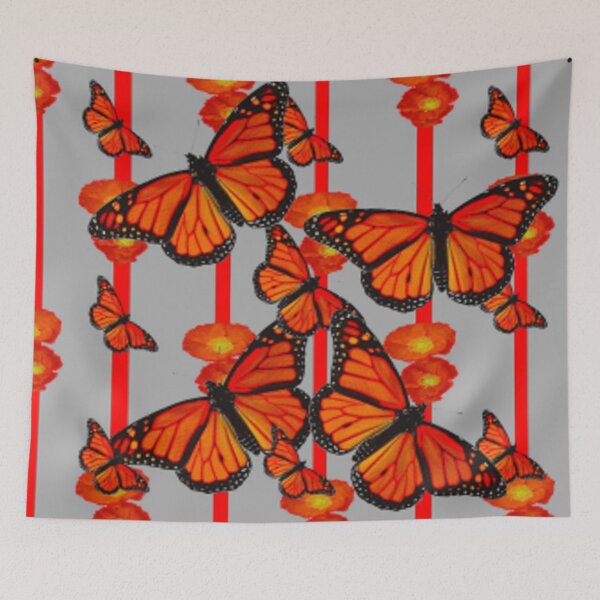 Item preview, MONARCH BUTTERFLIES POPPY FLOWERS  PATTERN GREY ART designed and sold by sharlesart.