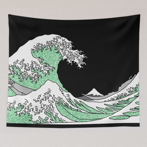 Item preview, The Great Green Glitter Wave off Kanagawa designed and sold by Harriet Linton.