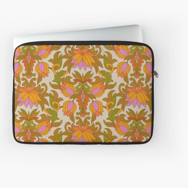Vista previa del artículo con la obra «Naranja, flores rosadas y hojas verdes años 60 Retro Vintage patrón», diseñado y vendido por Eyestigmatic.