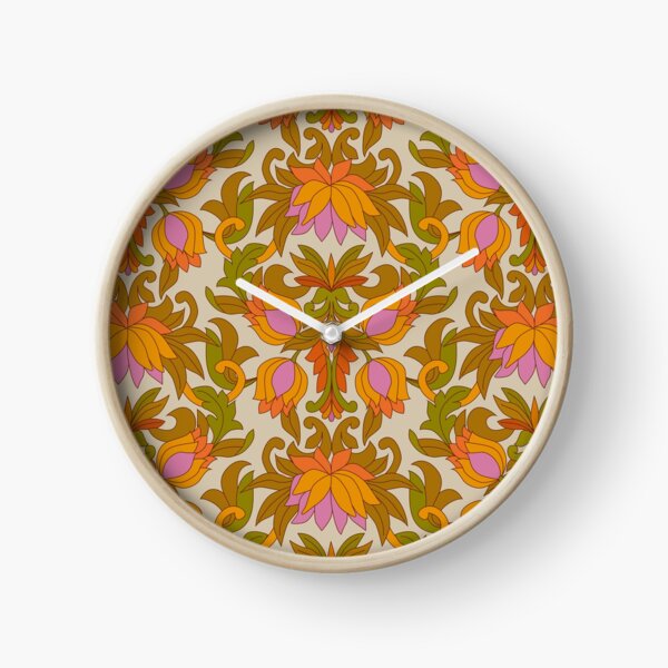 Item preview, Orange, Pink Flowers and Green Leaves 1960s Retro Vintage Pattern designed and sold by Eyestigmatic.