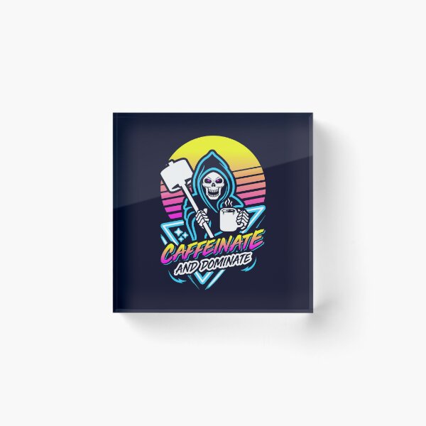 Item preview, Caffeinate And Dominate (Gym Reaper) Retro Neon Synthwave 80s 90s designed and sold by Brogress Project.