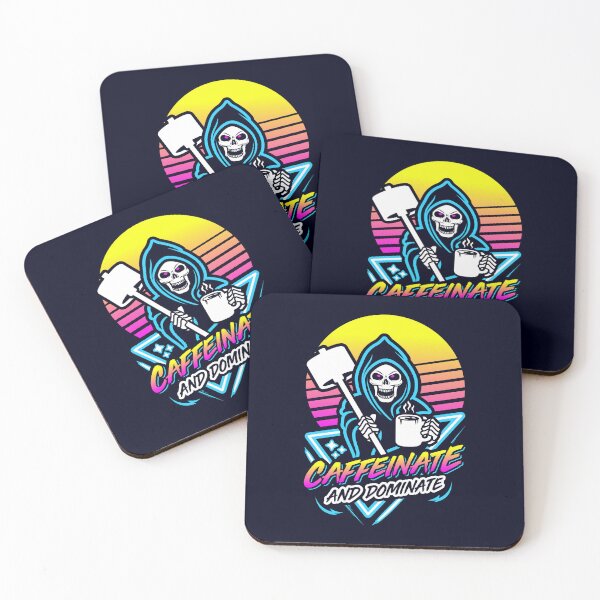 Item preview, Caffeinate And Dominate (Gym Reaper) Retro Neon Synthwave 80s 90s designed and sold by Brogress Project.