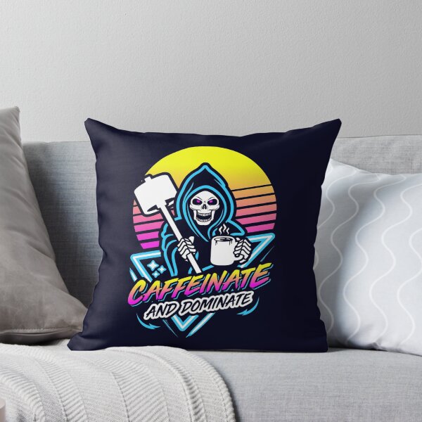Item preview, Caffeinate And Dominate (Gym Reaper) Retro Neon Synthwave 80s 90s designed and sold by Brogress Project.