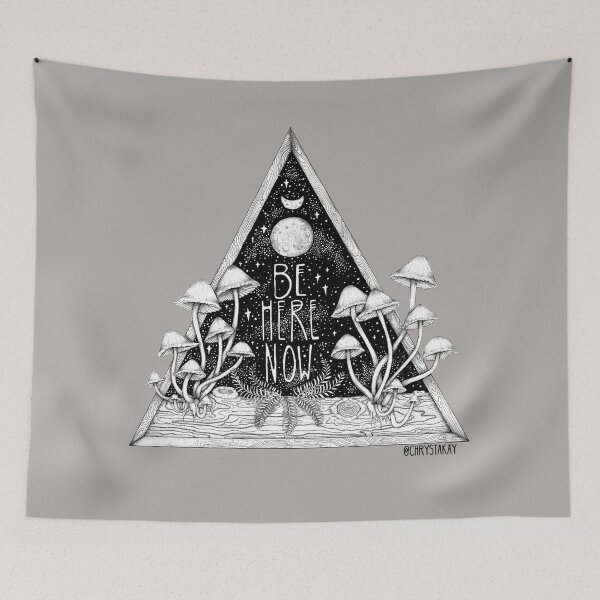 Item preview, Be Here Now || Zen typography mushroom illustration  designed and sold by chrystakay.