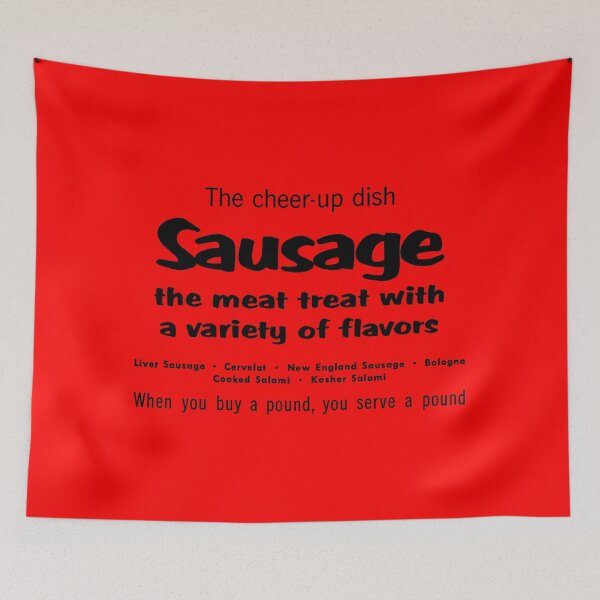 Item preview, SAUSAGES - ADVERT designed and sold by ThrowbackAds.