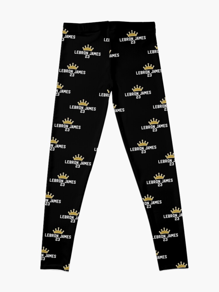 Lebron James Pattern - White Text Black Background | Leggings