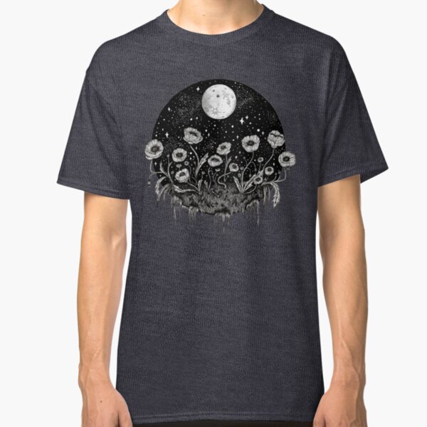 Moonlit Poppies || Botanical moon illustration Classic T-Shirt