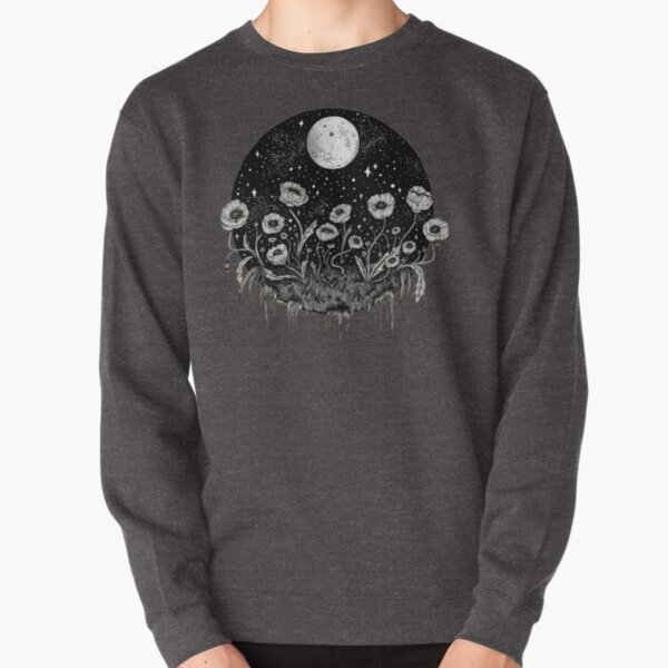 Moonlit Poppies || Botanical moon illustration Pullover Sweatshirt