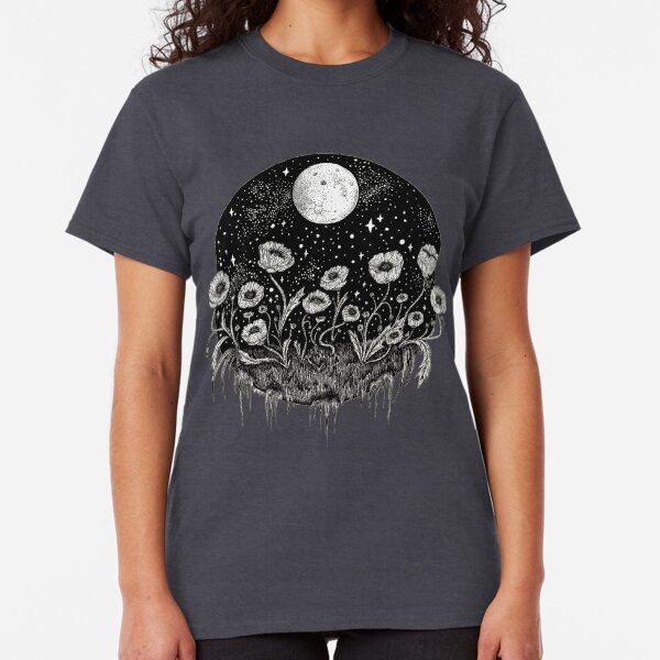 Moonlit Poppies || Botanical moon illustration Classic T-Shirt