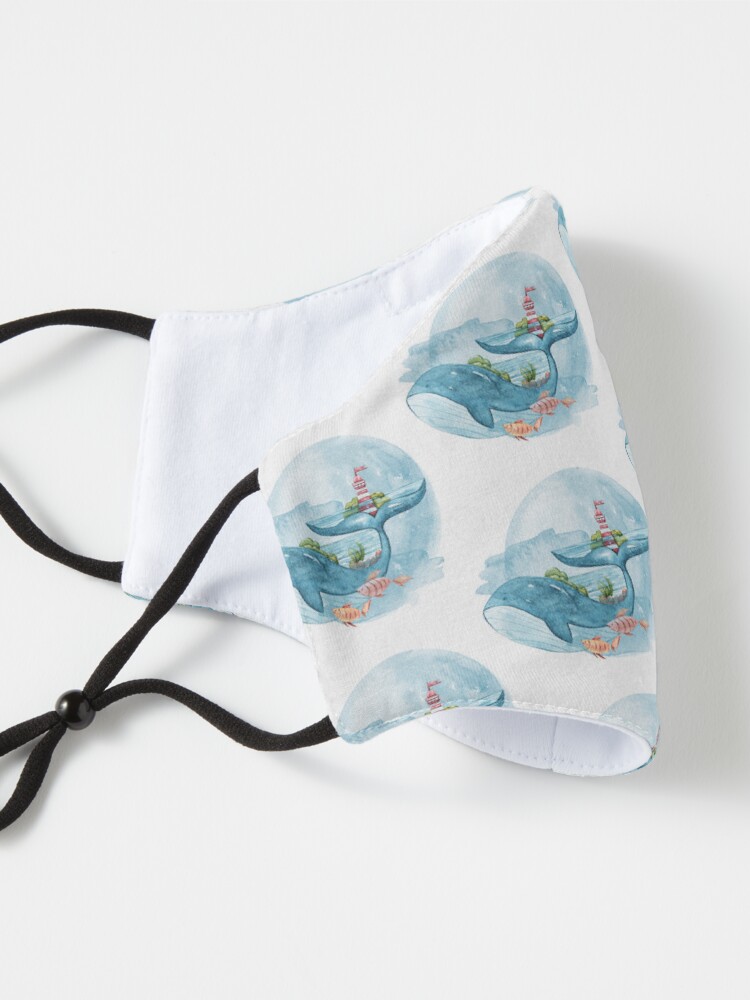 Alternate view of Cute watercolor whale illustration Mask