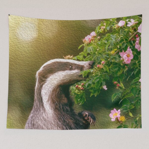 Item preview, Cute Badger smelling flowers designed and sold by friendlyfauna.