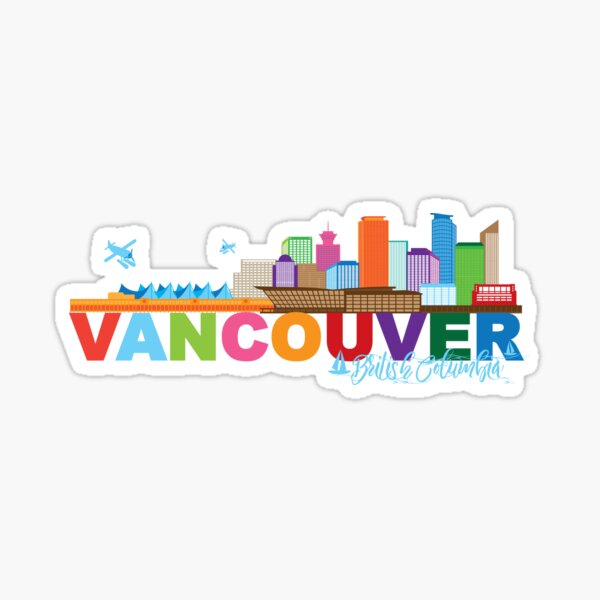 Vancouver BC Canada Skyline Text Color Illustration Sticker