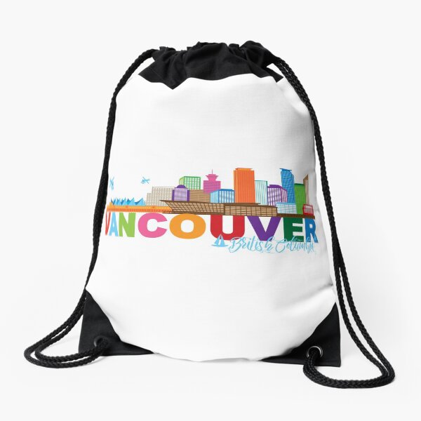 Vancouver BC Canada Skyline Text Color Illustration Drawstring Bag