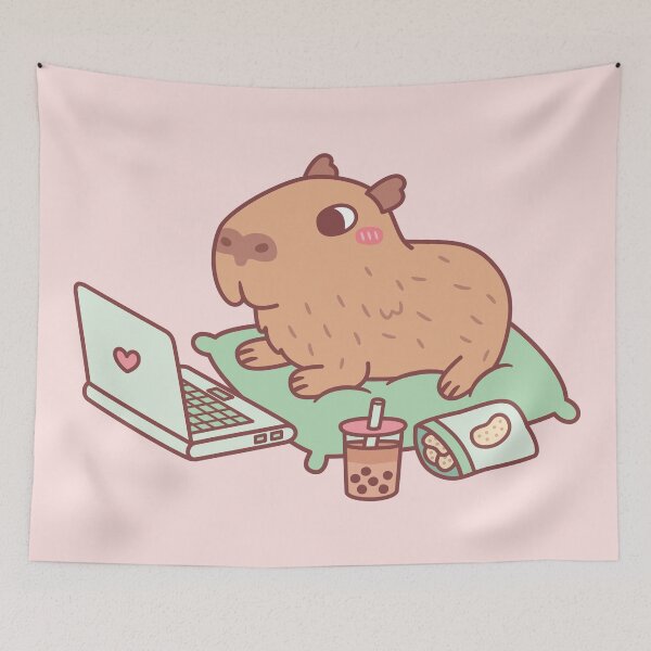 Item preview, Cute Chilling Capybara With Laptop And Snacks designed and sold by rustydoodle.