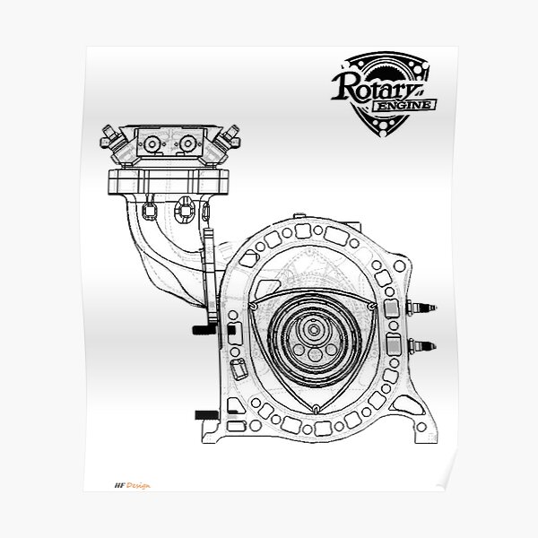 "Mazda Rotary Engine Blueprint for Power 13B" Poster for Sale by