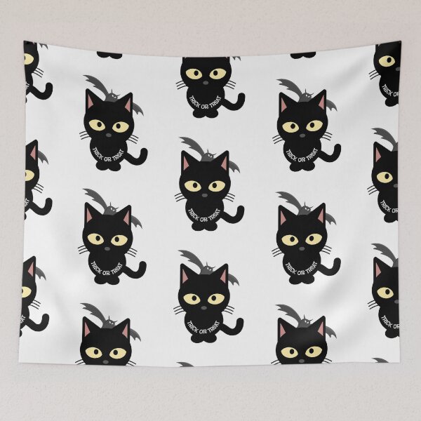 Item preview, Black cat with bat for trick or treat designed and sold by theredsharp.