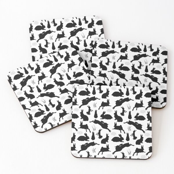 Rabbit Pattern | Rabbit Silhouettes | Bunny Rabbits | Bunnies | Hares | Black and White | Coasters (Set of 4)