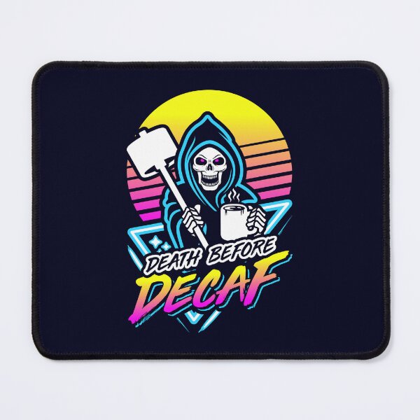 Item preview, Death Before Decaf (Gym Reaper) Retro Neon Synthwave 80s 90s designed and sold by Brogress Project.